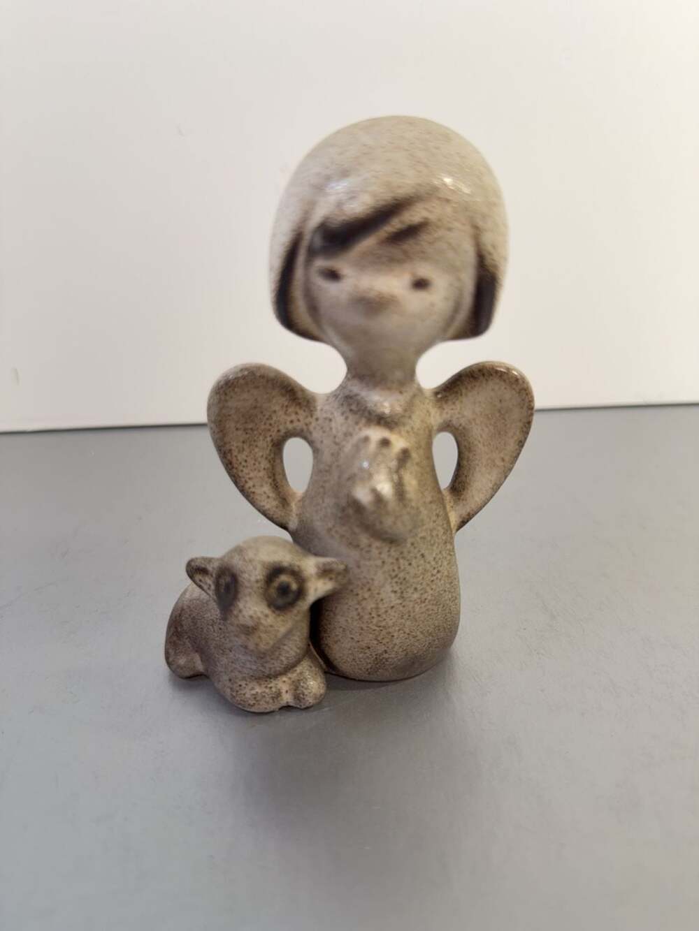 Vintage Howard Pierce Mid Century Modern Pottery Angel‎ with Lamb Figurine